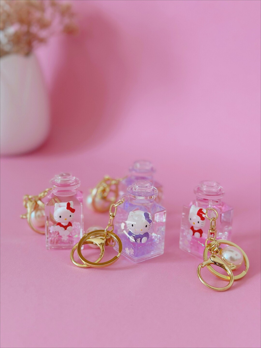 Anrio Hello Kitty Boba Keychain Kawaii Liquid Keychain Bubble Tea Girls