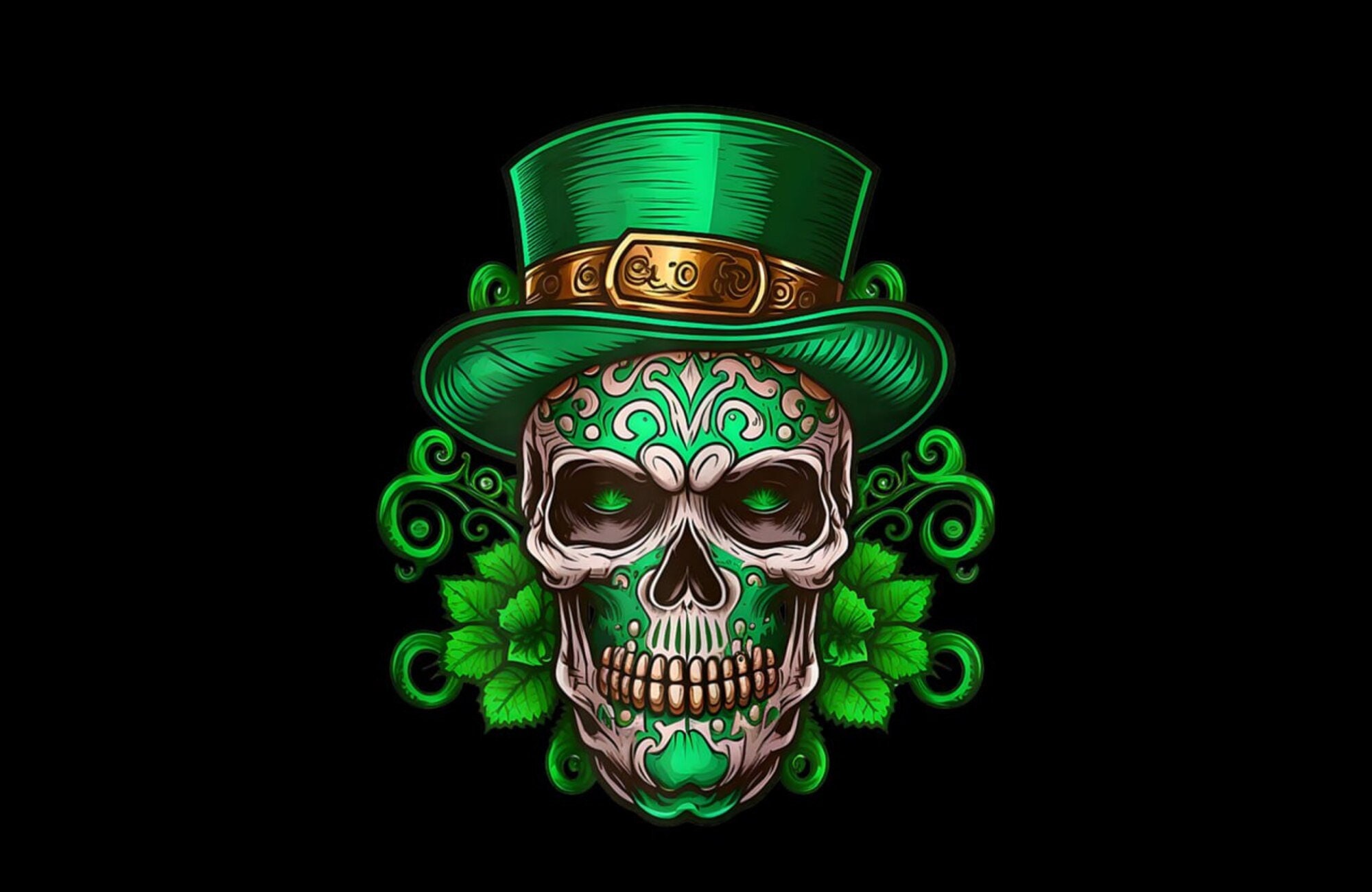 Skull Shamrocks Png Funny Png Irish Skull Leprechaun Png - Etsy