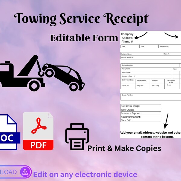 Towing Invoice Template Etsy
