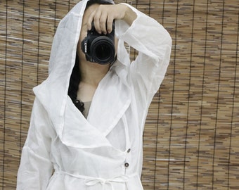 Veste à capuche pour femme en lin 100 % ramie, veste d'été pour femme en LIN, chemise de protection solaire E0001