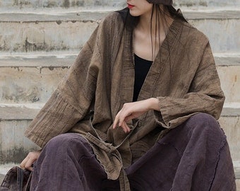 Linen Ramie Women Jacket in Hanfu Style, Tang suit, linen Tunic women in Chinese Traditional Style 231305a