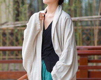 Leinen Frauen Lange Jacke im traditionellen chinesischen Stil, Liziqi, Liziqi-Stil, Home Wear Robe Lounge Wear 298044b