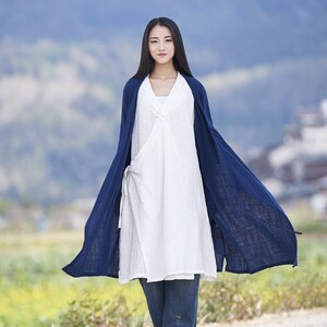 Linen Women Long Tunic, Women Cotton Gown Women Spring Jacket, Chinese Traditional Style Tunic, Ethnic Tunic, 050321b