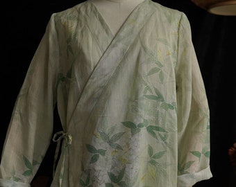 100% camisa de mujer china vintage de lino ramio con estampado floral vintage, conjunto de falda de lino para mujer 241711s