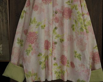 Veste femme chinoise vintage double épaisseur 100 % lin avec boutons traditionnels chinois et imprimé floral, veste chemise femme lin 243004s