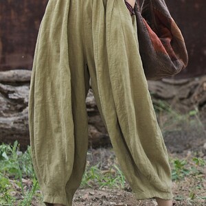 Ramie Linen Baggy Pants Women, Linen Yoga Pants, Culottes Women, Wide Leg Pants Linen, Flare Trouser Women 231408h zdjęcie 9