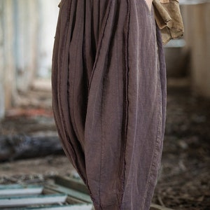 Pantalon de tai-chi en lin ramie pour femme, pantalon large, jupe-culotte en lin femme 232312a image 5