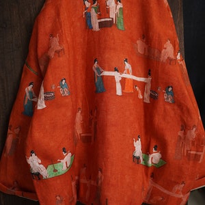 100% Leinen Frauen Gesteppte chinesische Jacke mit Vintage-Druck und traditionellen chinesischen Knöpfen 240106w Bild 7