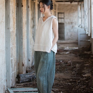 Pantalon avec poches en lin ramie pour femme, pantalon large, jupe-culotte en lin femme 231347p image 3