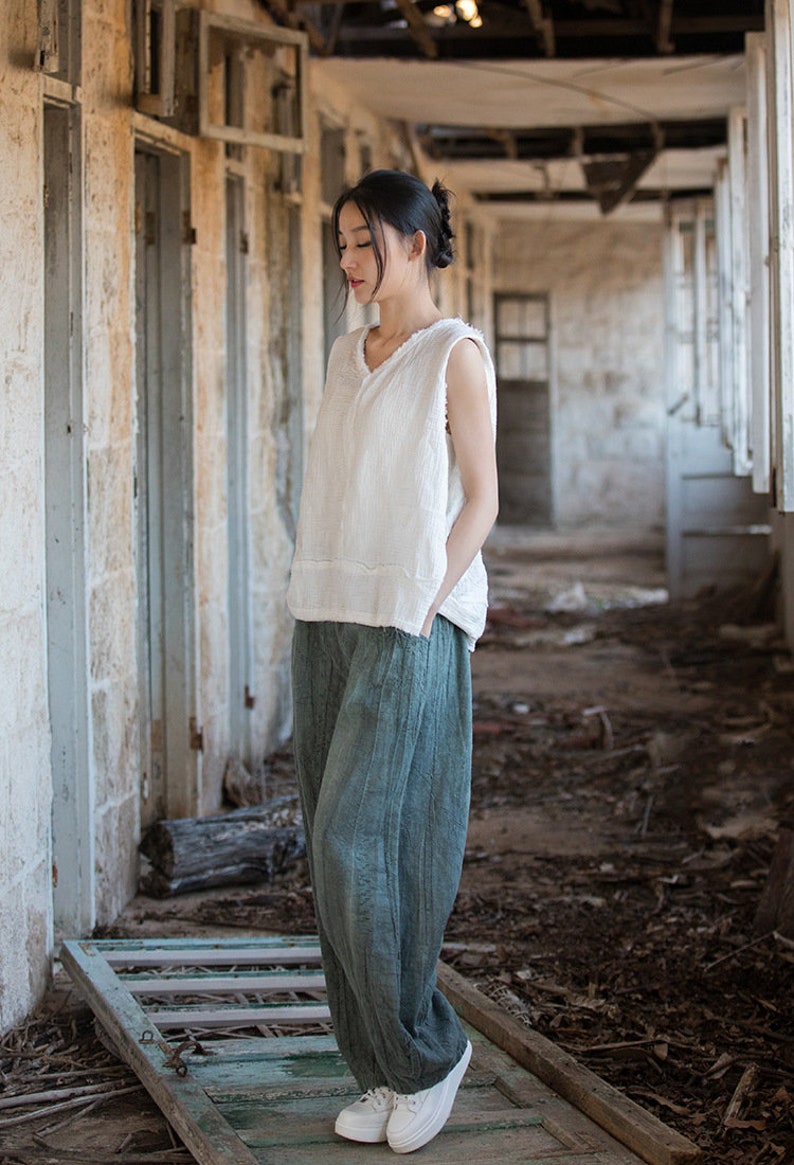 Ramie Linen Women Pants with Pockets, Wide Leg Pants, linen Culottes women 231347p image 3