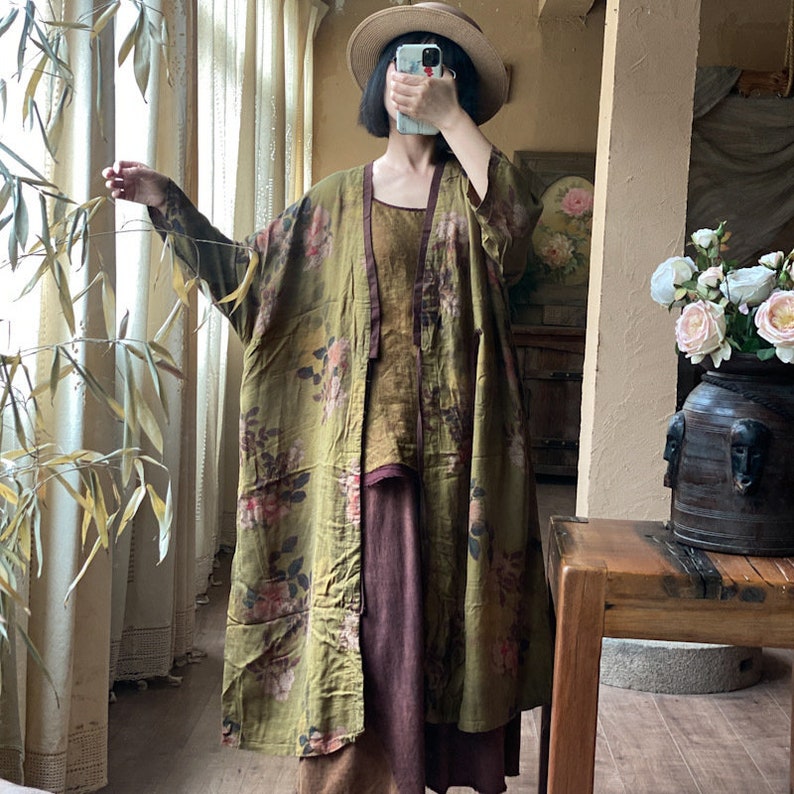 Chaqueta larga de mujer de estilo vintage de algodón de calidad, chaqueta Hanfu de mujer vintage 231659t imagen 1