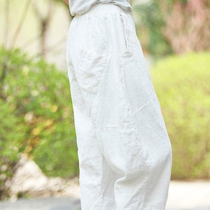 100 Percent Ramie Linen Culotte Mujer, Pantalones De Pierna Ancha Lino, Pantalón Acampanado Mujer, Ropa De Hogar De Lino, liziqi 080321b imagen 8