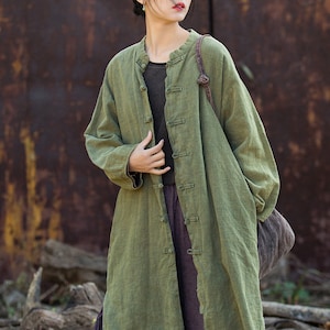 Linen Ramie Women Long Jacket in Hanfu Style, Tang suit, linen Tunic women in Chinese Traditional Style  232613w