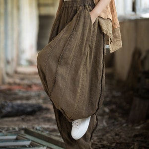 Pantalon de tai-chi en lin ramie pour femme, pantalon large, jupe-culotte en lin femme 232312a image 2