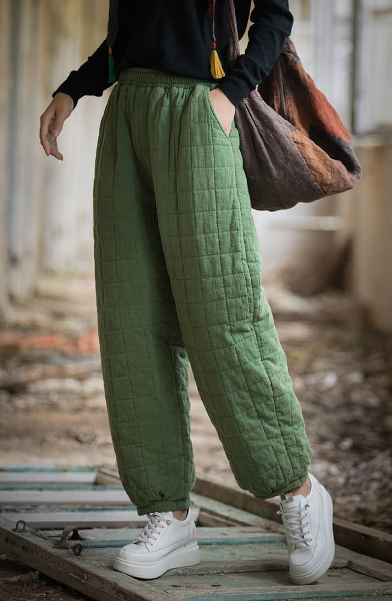 Pantalon épais matelassé hiver lin et coton pour femme, pantalon matelassé 231431w image 4