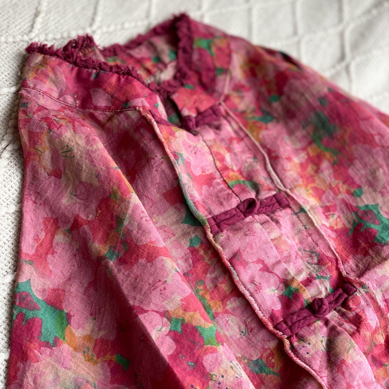 Vintage 100% Linen Subtle Colour Block Button Blouse main image 0