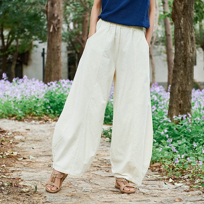 Linen Cotton Culotte Women, Wide Leg Pants Linen, Flare Trouser Women ...