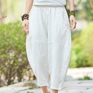 100 Percent Ramie Linen Culotte Mujer, Pantalones De Pierna Ancha Lino, Pantalón Acampanado Mujer, Ropa De Hogar De Lino, liziqi 080321b imagen 6