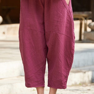 100 Percent Ramie Linen Culotte Mujer, Pantalones De Pierna Ancha Lino, Pantalón Acampanado Mujer, Ropa De Hogar De Lino, liziqi 080321b imagen 10