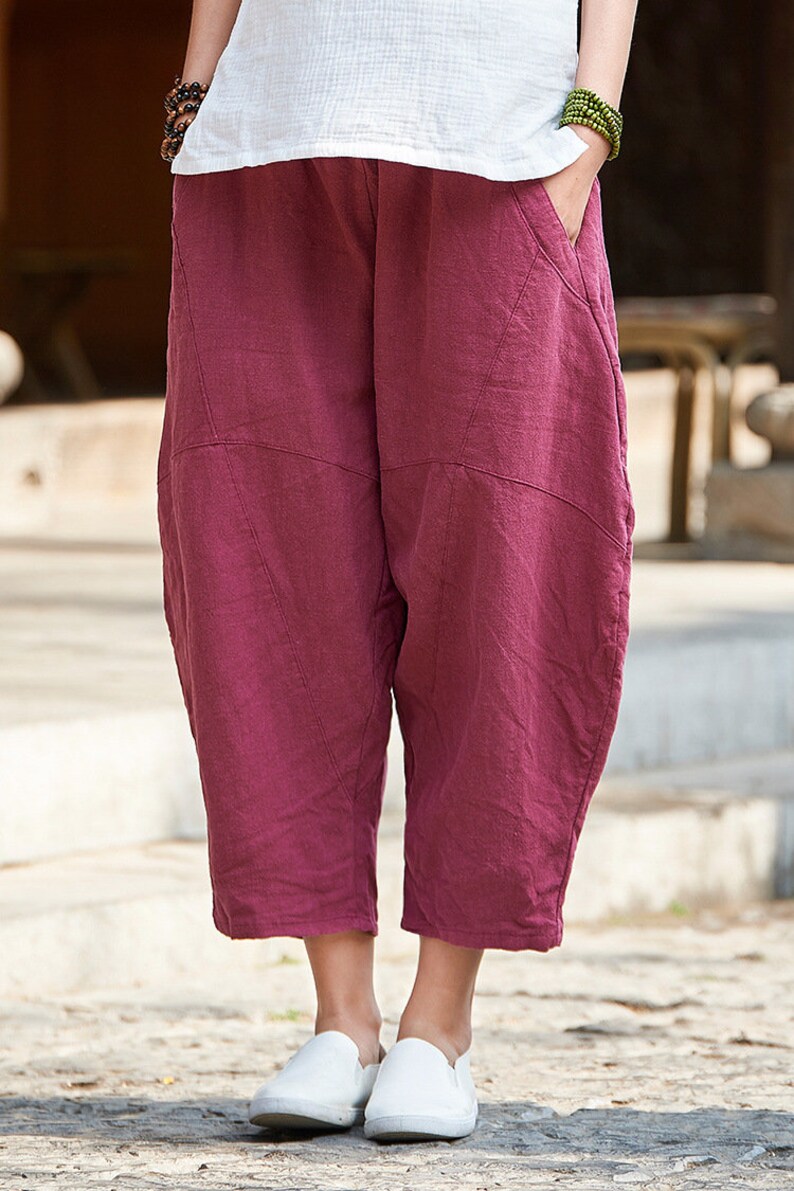 100 Percent Ramie Linen Culotte Mujer, Pantalones De Pierna Ancha Lino, Pantalón Acampanado Mujer, Ropa De Hogar De Lino, liziqi 080321b imagen 10