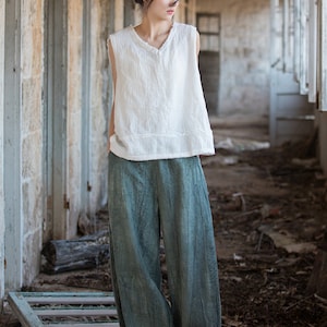 Ramie Linen Women Pants with Pockets, Wide Leg Pants, linen Culottes women 231347p zdjęcie 9