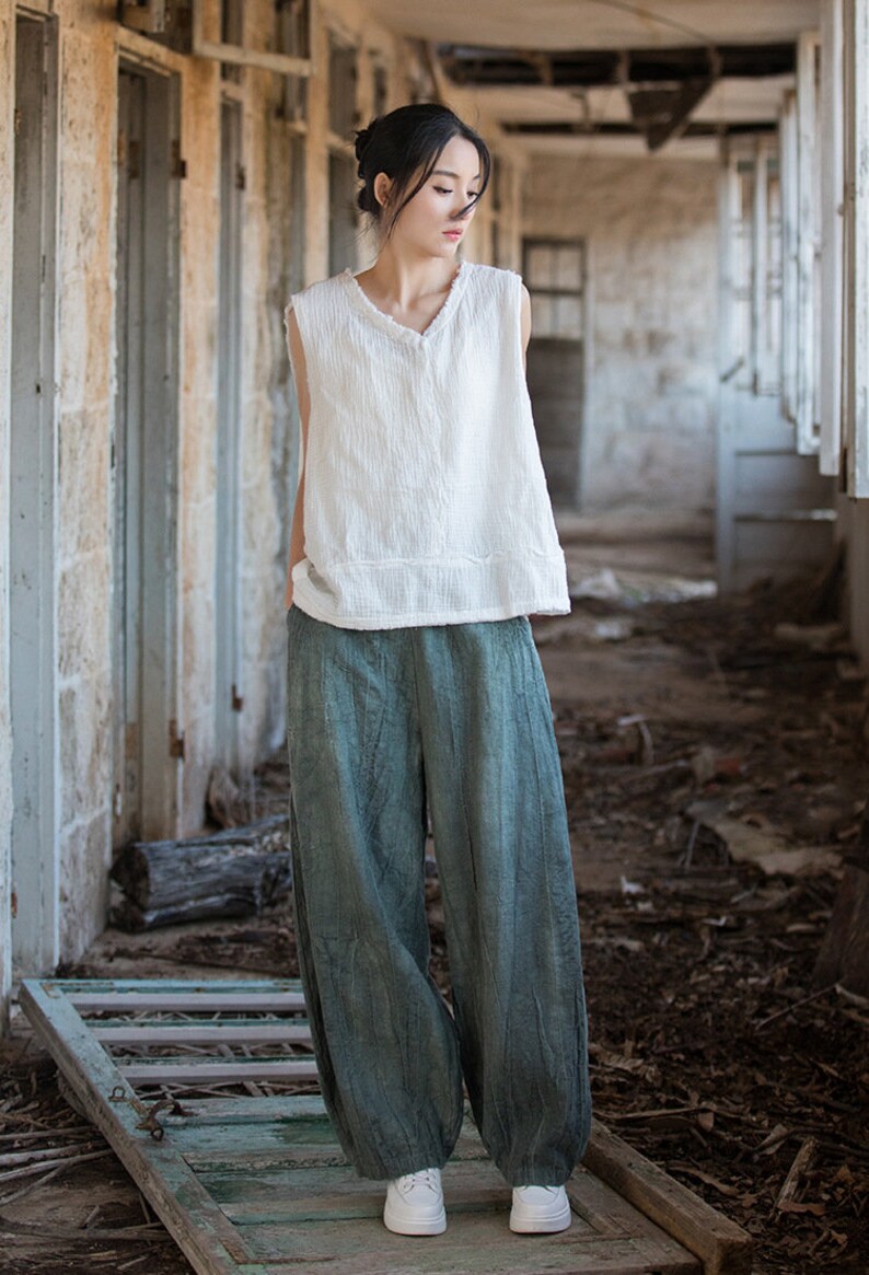 Ramie Linen Women Pants with Pockets, Wide Leg Pants, linen Culottes women 231347p zdjęcie 9