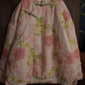 Pull chinois matelassé pour femmes, lin, coton, imprimé floral vintage et boutons chinois traditionnels 2401120w image 9