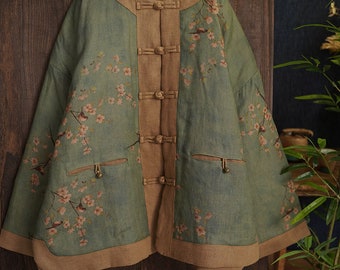 Linen Cotton Women Quilted Chinese Jacket with Vintage Print and Traditional Chinese Buttons 240111w