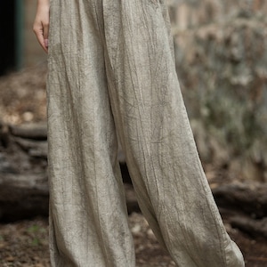 Pantalon avec poches en lin ramie pour femme, pantalon large, jupe-culotte en lin femme 231347p image 6