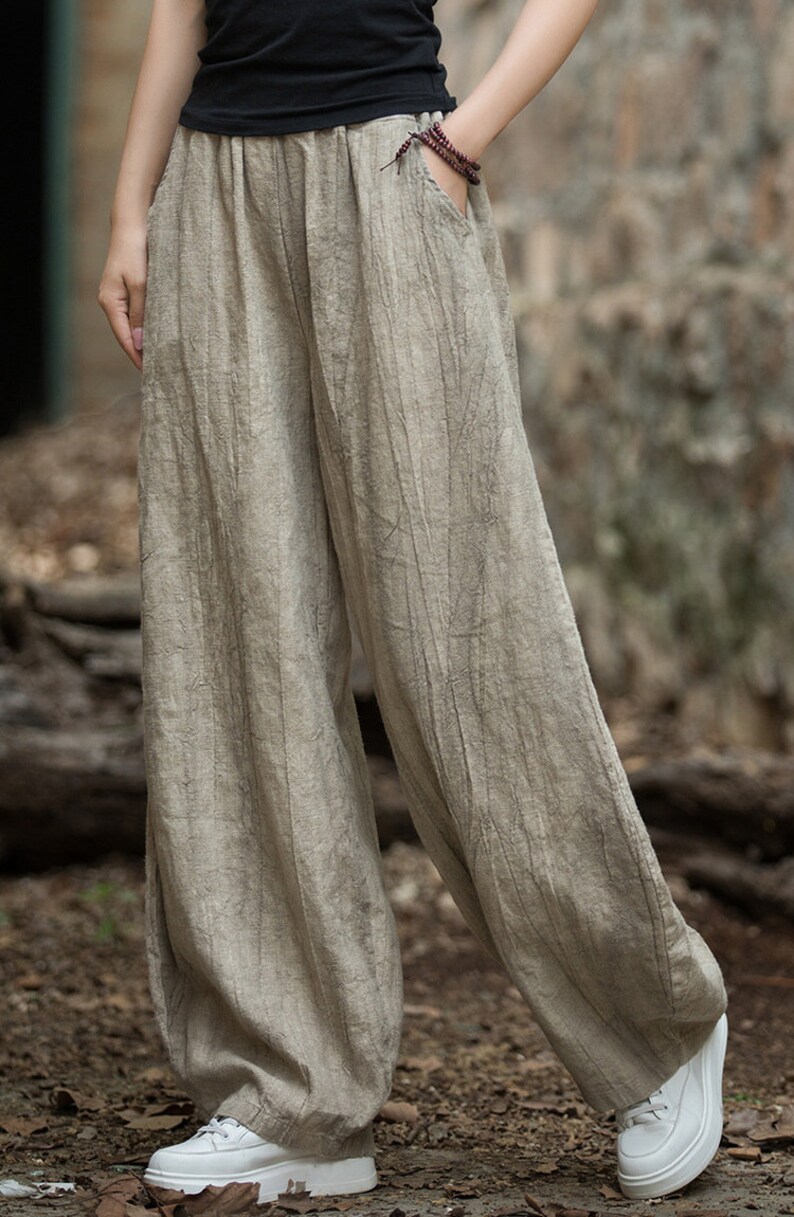 Ramie Linen Women Pants with Pockets, Wide Leg Pants, linen Culottes women 231347p zdjęcie 6