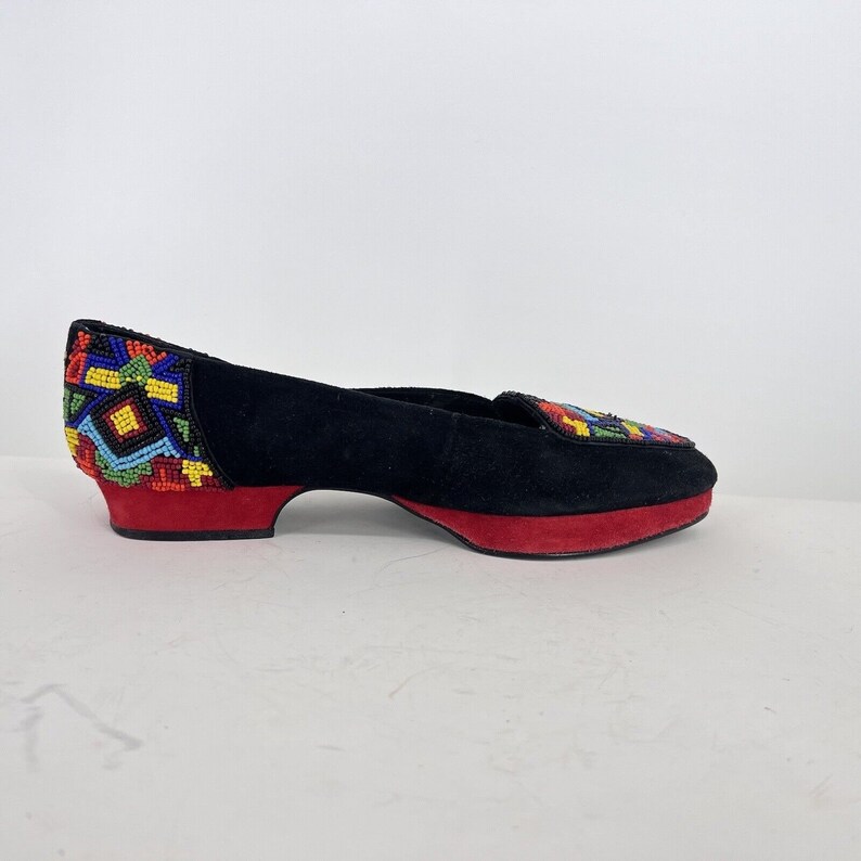 Vintage Frankie And Baby Beverly Feldman Flat Colorful Beaded Loafer Suede 7.5B image 8