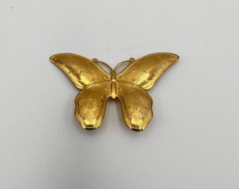 Vintage Gold Tone Butterfly Brooch Pin Statement Estate