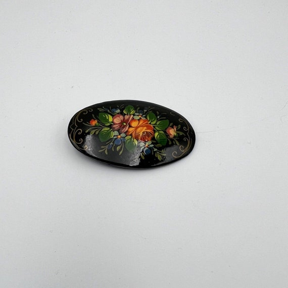 Vintage Russian Wooden Black Lacquered Hand-paint… - image 1