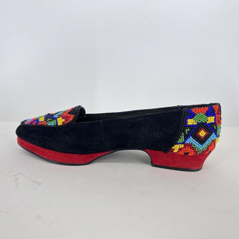 Vintage Frankie And Baby Beverly Feldman Flat Colorful Beaded Loafer Suede 7.5B image 9