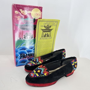 Vintage Frankie And Baby Beverly Feldman Flat Colorful Beaded Loafer Suede 7.5B image 1