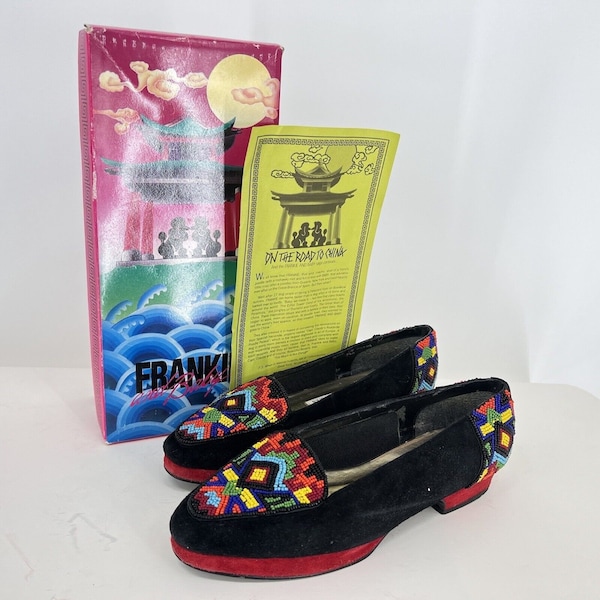 Vintage Frankie And Baby Beverly Feldman Flat Colorful Beaded Loafer Suede 7.5B