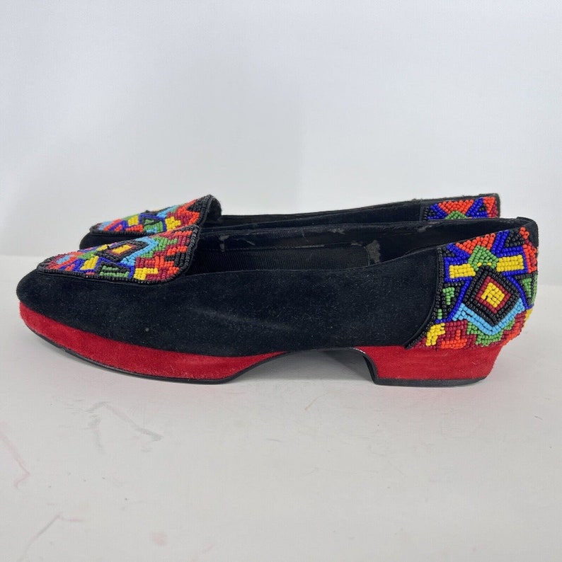 Vintage Frankie And Baby Beverly Feldman Flat Colorful Beaded Loafer Suede 7.5B image 5