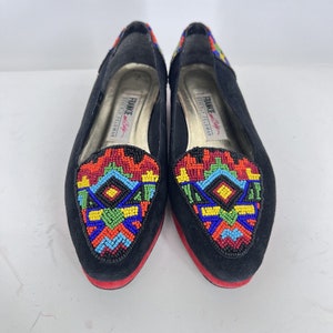 Vintage Frankie And Baby Beverly Feldman Flat Colorful Beaded Loafer Suede 7.5B image 2