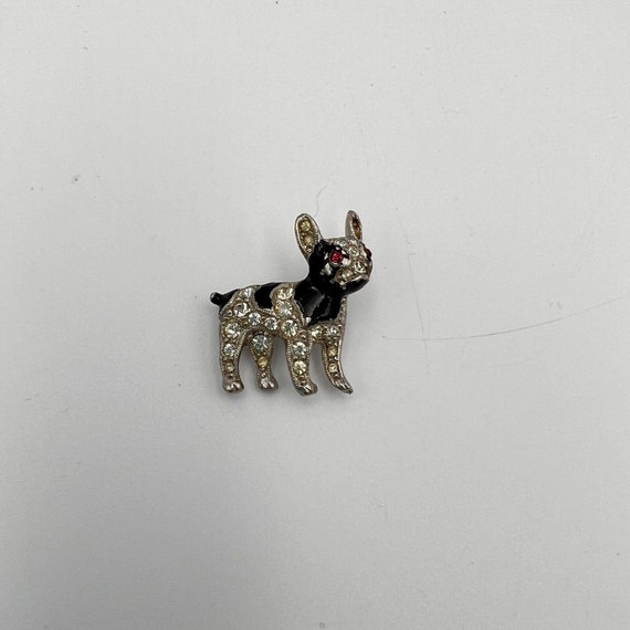 Vintage BSK French Bulldog Dog Brooch Pin Red Eyes