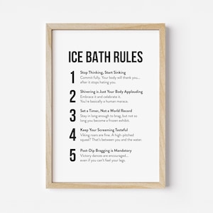 Póster de reglas para baños de hielo, impresión divertida de chapuzón frío (descarga digital)