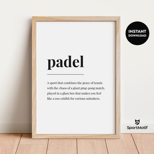 Lustiges Padel Definition Poster. Humorvoller sofort download Druck. Minimalistische Typografie Wandkunst. Schwarz weiß druckbar.