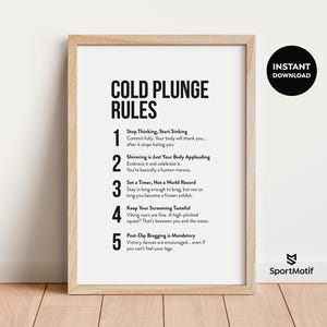 Kältegefecht Poster. Lustige 5 Regeln Eisbad Sofortdownload Print. Minimalistische Typografie Wandkunst. Schwarzweiße Eiskapsel zum ausdrucken.