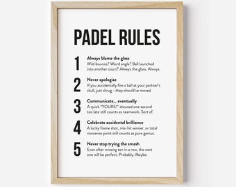 Póster de las reglas del pádel - Impresión divertida - Descarga digital, PDF imprimible, arte mural