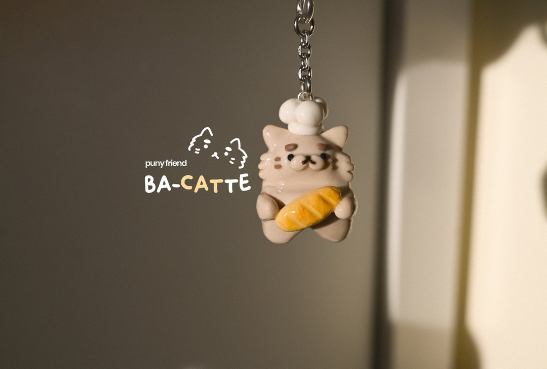 Baguette Cat "Ba-catte" Polymer Clay Keychain Charm