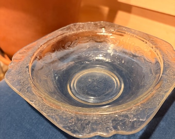 Vintage Clear Depression Glass Square Berry Bowl Bird Pattern 6” Nappy Dish