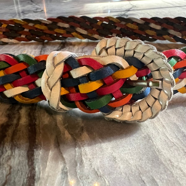 Vintage Leather Capezio Braided Belt colorful 90s preppy