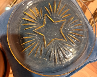 Vintage Glasbund Stern Pressglasplatte Starburst Unten MCM