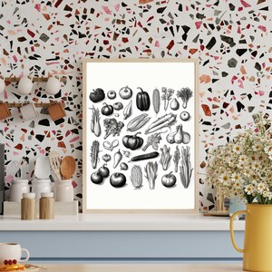 Black and White Vegetables I Digital Art I Kitchen