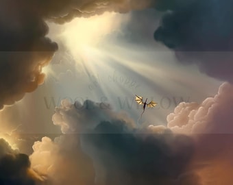 Fourth Wing inspired digital desktop wallpaper, Fantasy Dragon, 4K desktop wallpaper, hand drawn fantasy desktop wallpaper, sun rays