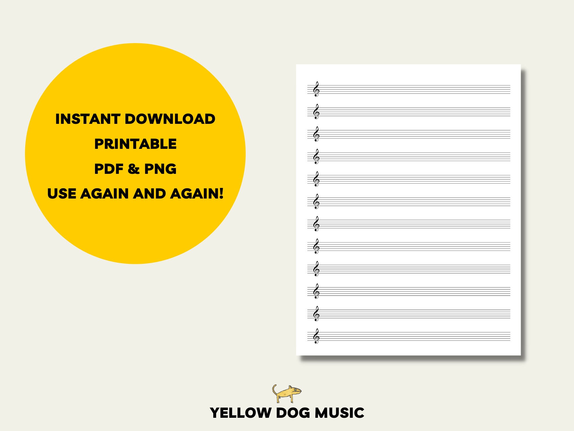 Printable 12 Stave Treble Clef Manuscript, Blank Manuscript, Treble ...
